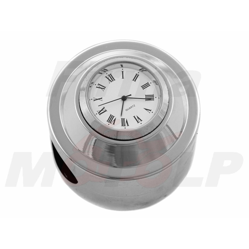 ZEGAREK MOTOCYKLOWY CHROM METAL BUSOLA Z BIAŁĄ TARCZĄ NA KIEROWNICĘ 25,4MM 1 CAL CALOWĄ