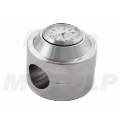 ZEGAREK MOTOCYKLOWY CHROM METAL BUSOLA Z BIAŁĄ TARCZĄ NA KIEROWNICĘ 25,4MM 1 CAL CALOWĄ