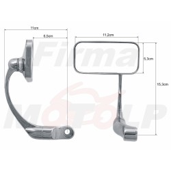 LUSTRA LUSTERKA SFERYCZNE PROSTOKĄTNE CHROMOWANE DO MONTAŻU W KIEROWNICY