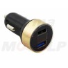 ZŁOTA ŁADOWARKA POD GNIAZDO ZAPALNICZKI 2x USB QC 3.0 12V / 24V + WOLTOMIERZ