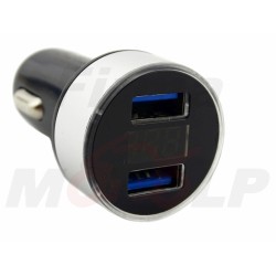 SREBRNA ŁADOWARKA POD GNIAZDO ZAPALNICZKI 2x USB QC 3.0 12V / 24V + WOLTOMIERZ