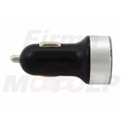 SREBRNA ŁADOWARKA POD GNIAZDO ZAPALNICZKI 2x USB QC 3.0 12V / 24V + WOLTOMIERZ