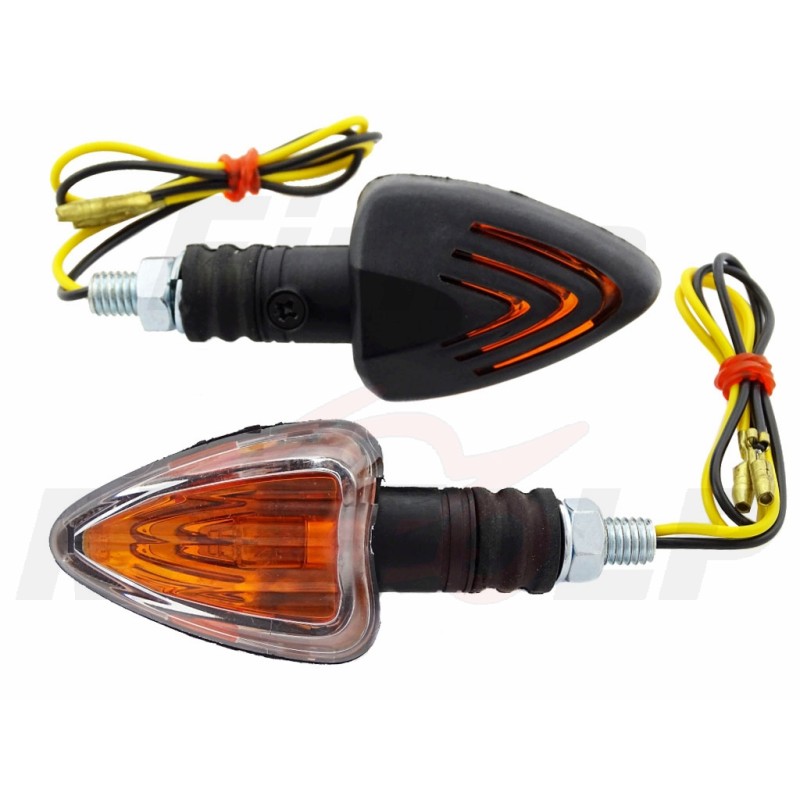 KIERUNKOWSKAZY MIGACZE CZARNE Z BIAŁYM KLOSZEM KRÓTKIE GUMOWE RAMIĘ 12V 23W