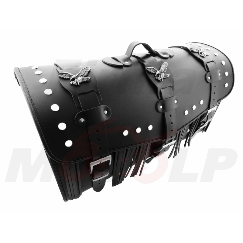 TYLNY CENTRALNY KUFER TYŁ SKÓRZANY Z ZAMKIEM I ĆWIEKAMI 48L 60CM Z ORZEŁKAMI NA 2 KASKI ZAMEK CHOPPER DRAG CRUISER KLASYK