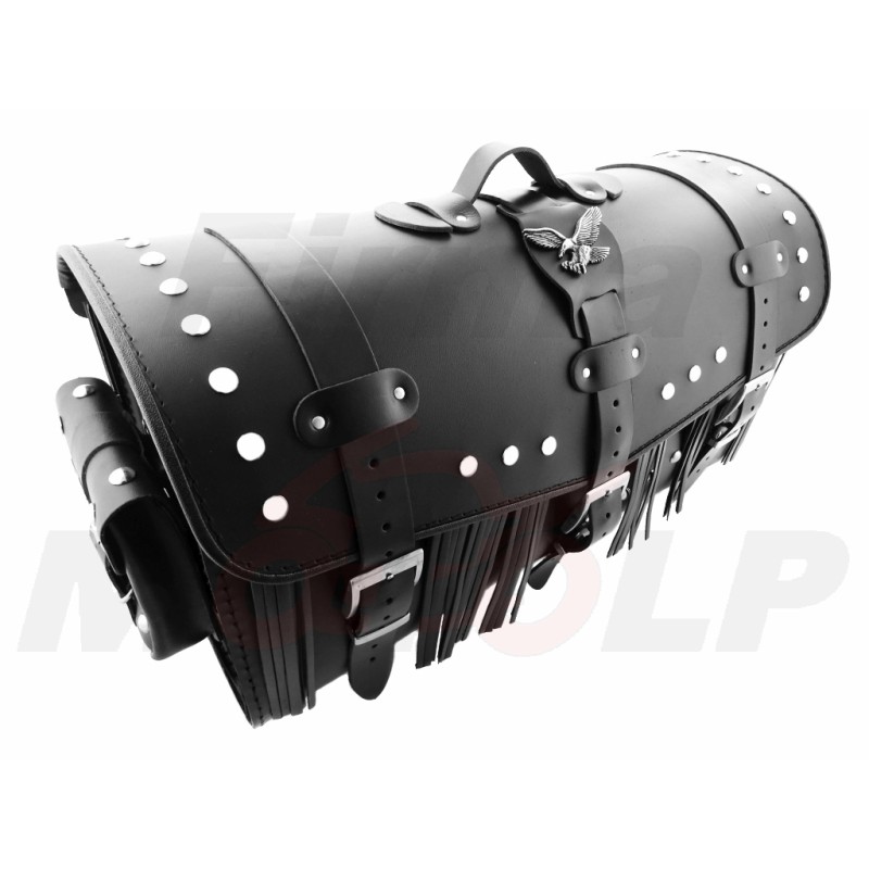 TYLNY CENTRALNY KUFER TYŁ SKÓRZANY Z ZAMKIEM I ĆWIEKAMI 48L Z KIESZONKAMI 60CM KAWASAKI EL BN EN VN VULCAN NOMAD