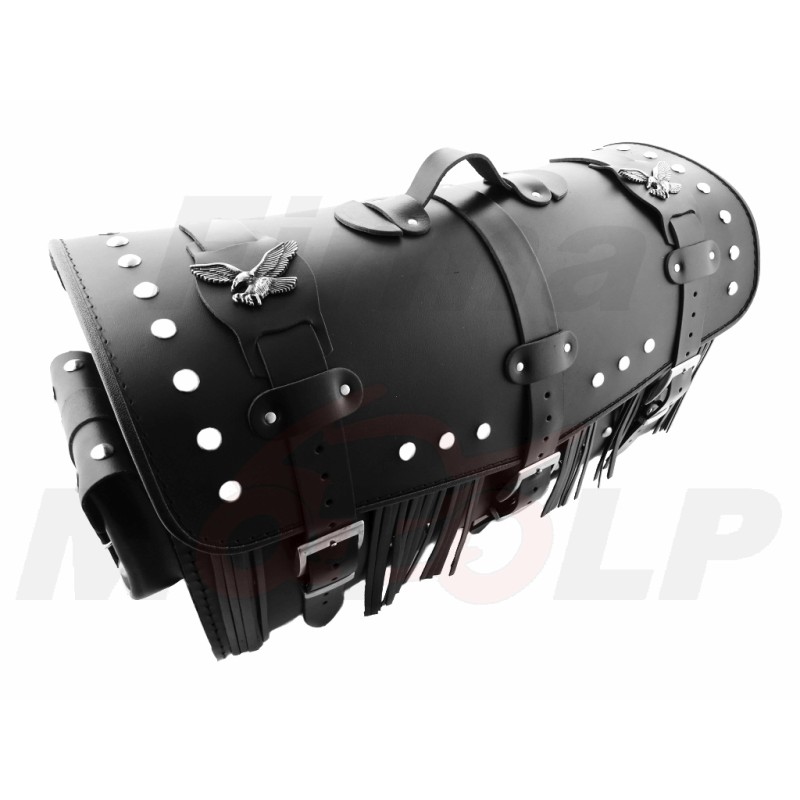 TYLNY CENTRALNY KUFER TYŁ SKÓRZANY Z ZAMKIEM I ĆWIEKAMI 48L 60CM Z KIESZENIAMI YAMAHA XV VIRAGO XVS DRAG STAR XVZ V-STAR