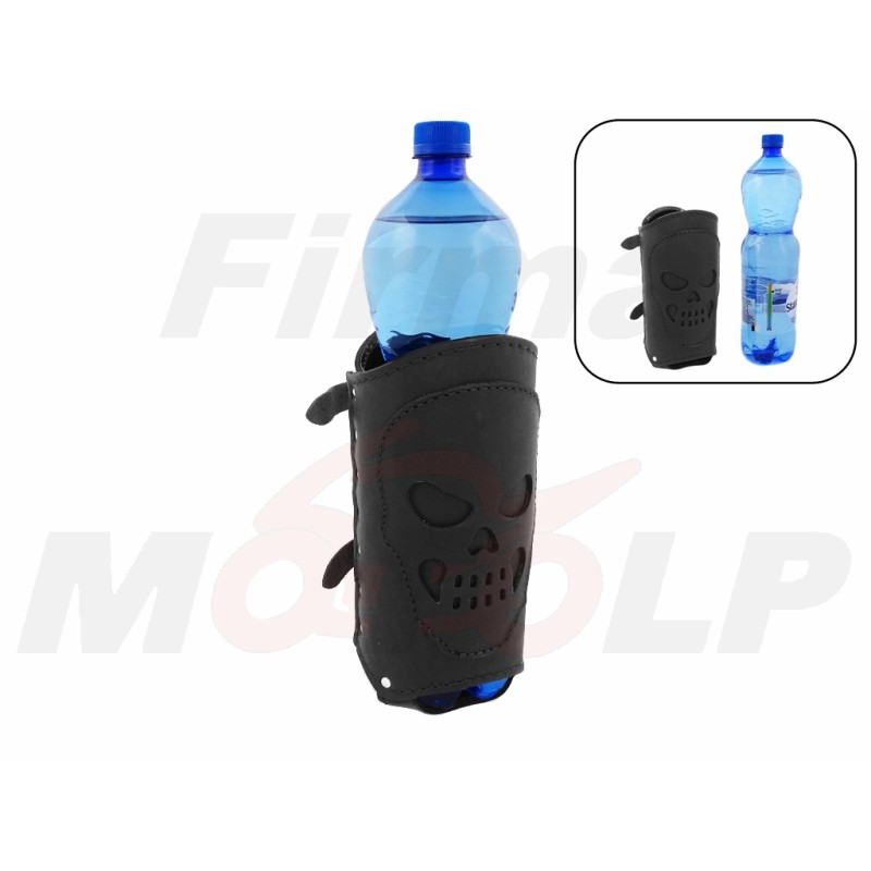 DUŻY SKÓRZANY UCHWYT MOCOWANIE NA NAPÓJ BUTELKĘ 1.5L CZASZKA NA GMOL RURKĘ CHOPPER DRAG CRUISER