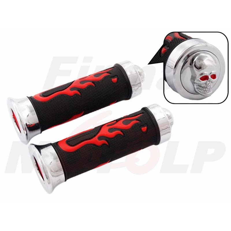 MANETKI MOTOCYKLOWE GUMY KIEROWNICY PŁOMIENIE CZASZKA NA KIEROWNICĘ 22MM