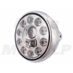 REFLEKTOR PRZEDNIA LAMPA PRZÓD LED LEDOWA SOCZEWKA CHROM HARLEY CHOPPER DRAG BUGGY HOMOLOGACJA E4 HC/R