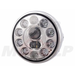REFLEKTOR PRZEDNIA LAMPA PRZÓD LED LEDOWA SOCZEWKA CHROM HARLEY CHOPPER DRAG BUGGY HOMOLOGACJA E4 HC/R