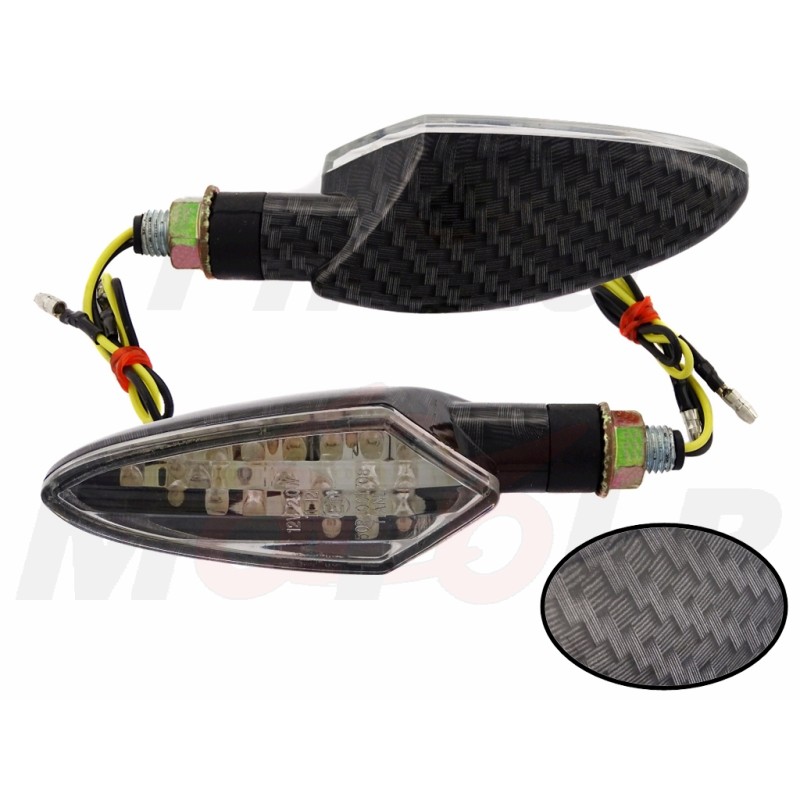 MIGACZE KIERUNKOWSKAZY LED LEDOWE CZARNY CARBON 12V 2.0W HOMOLOGACJA E11