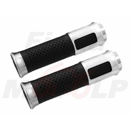 TUNING MANETKI MOTOCYKLOWE GUMY GRIPY CZARNE SREBRNE NA KIEROWNICĘ 22MM