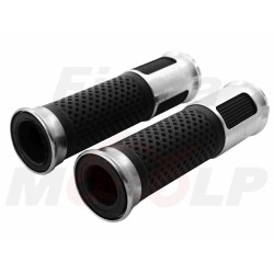 TUNING MANETKI MOTOCYKLOWE GUMY GRIPY CZARNE SREBRNE NA KIEROWNICĘ 22MM