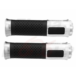 TUNING MANETKI MOTOCYKLOWE GUMY GRIPY CZARNE SREBRNE NA KIEROWNICĘ 22MM