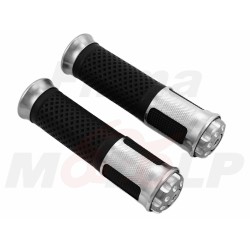 TUNING MANETKI MOTOCYKLOWE GUMY GRIPY CZARNE SREBRNE NA KIEROWNICĘ 22MM