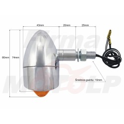 MIGACZE KIERUNKOWSKAZY KIERUNKI METALOWE CHROMOWANE Z DASZKIEM 12V 23W GWINT M10