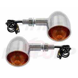 MIGACZE KIERUNKOWSKAZY KIERUNKI METALOWE CHROMOWANE Z DASZKIEM 12V 23W GWINT M10
