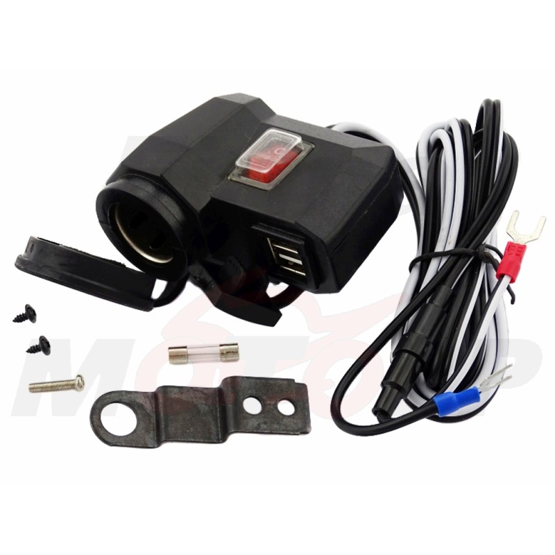 MOTOCYKLOWE GNIAZDO 2X USB ZAPALNICZKI OUT DC 5V / 3.1A - UCHWYT OTWÓR 12MM