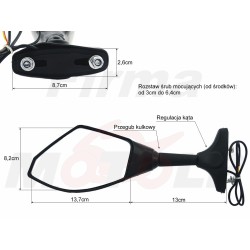 LUSTRA LUSTERKA Z LEDOWYMI KIERUNKOWSKAZAMI LED 12V DO MONTAŻU NA OWIEWKĘ OWIEWKA CZARNY POŁYSK