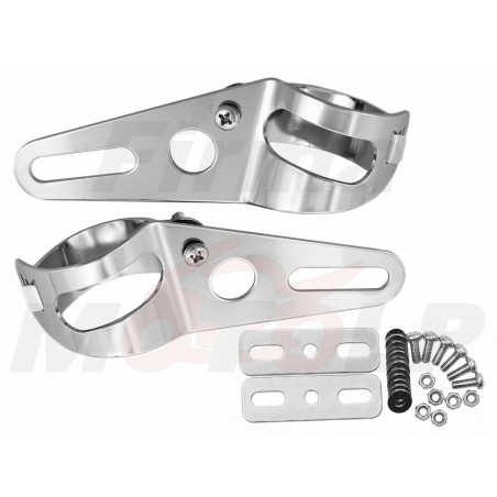 UCHWYTY MOCOWANIA REFLEKTORA PRZEDNIEJ LAMPY PRZÓD CHROM OBEJMA RURY 36MM - 49MM
