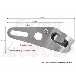 UCHWYTY MOCOWANIA REFLEKTORA PRZEDNIEJ LAMPY PRZÓD CHROM OBEJMA RURY 36MM - 49MM
