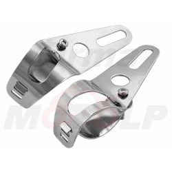 UCHWYTY MOCOWANIA REFLEKTORA PRZEDNIEJ LAMPY PRZÓD CHROM OBEJMA RURY 36MM - 49MM