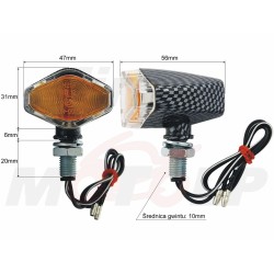 MIGACZE KIERUNKOWSKAZY KIERUNKI CARBON 12V 21W ŚRUBA M10 HOMOLOGACJA E11