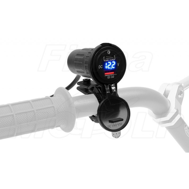 MOTOCYKLOWE GNIAZDO USB QC3.0 / TYP-C WOLTOMIERZ 12V 24V