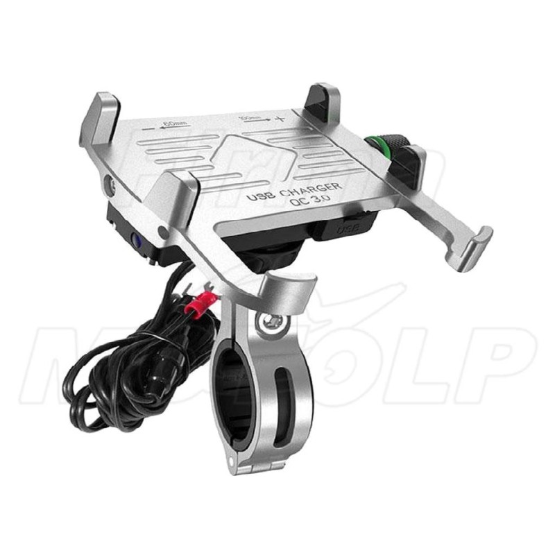 METALOWY UCHWYT NA TELEFON SMARTFON Z ŁADOWARKĄ USB QC NA KIEROWNICĘ LUB ŚRUBĘ