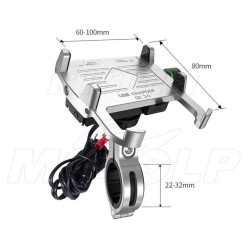 METALOWY UCHWYT NA TELEFON SMARTFON Z ŁADOWARKĄ USB QC NA KIEROWNICĘ LUB ŚRUBĘ