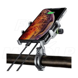 METALOWY UCHWYT NA TELEFON SMARTFON Z ŁADOWARKĄ USB QC NA KIEROWNICĘ LUB ŚRUBĘ