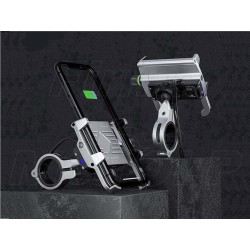 METALOWY UCHWYT NA TELEFON SMARTFON Z ŁADOWARKĄ USB QC NA KIEROWNICĘ LUB ŚRUBĘ