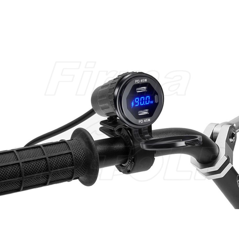 MOTOCYKLOWE GNIAZDO 2X USB TYP-C PD 90W NA KIEROWNICĘ