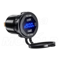 MOTOCYKLOWE GNIAZDO 2X USB TYP-C PD 90W NA KIEROWNICĘ