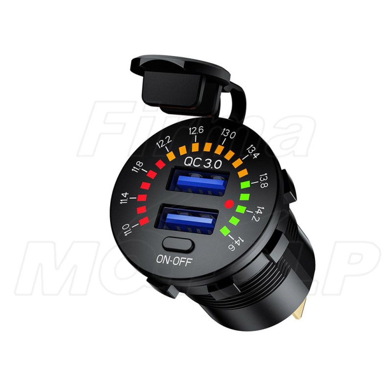 MOTOCYKLOWE GNIAZDO 2X USB QC 3.0 36W + WOLTOMIERZ