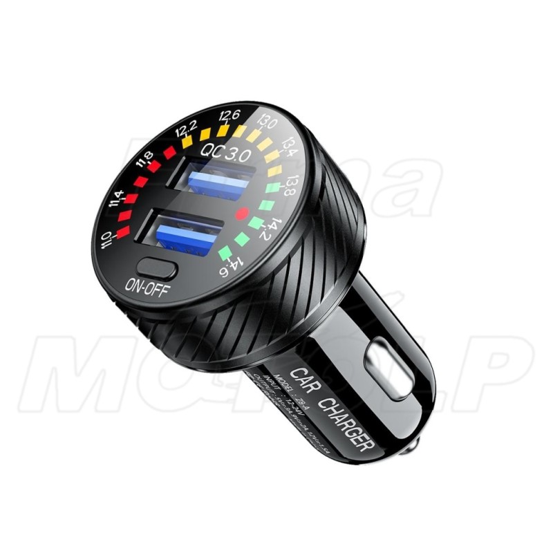 ŁADOWARKA 2X USB QC 3.0 36W Z WOLTOMIERZEM POD GNIAZDO ZAPALNICZKI