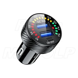 ŁADOWARKA 2X USB QC 3.0 36W Z WOLTOMIERZEM POD GNIAZDO ZAPALNICZKI