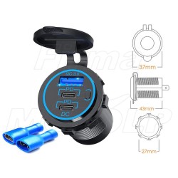 MOTOCYKLOWE GNIAZDO 2X USB Typ-C PD + QC 3.0 54W