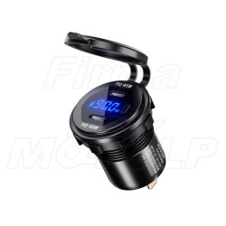 MOTOCYKLOWE GNIAZDO 2X USB Typ-C PD 90W + WOLTOMIERZ NA KIEROWNICĘ