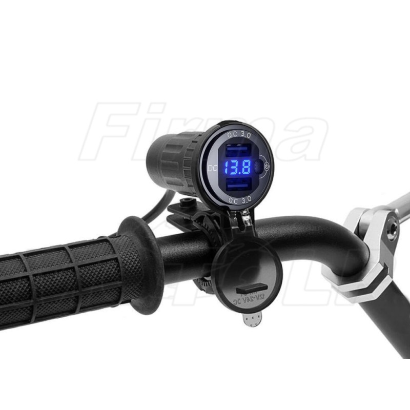 MOTOCYKLOWE GNIAZDO 2X USB QC 3.0 36W + WOLTOMIERZ NA KIEROWNICĘ