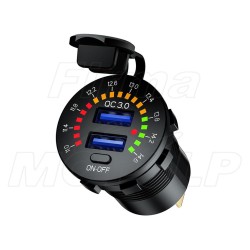 MOTOCYKLOWE GNIAZDO 2X USB QC 3.0 36W + WOLTOMIERZ NA KIEROWNICĘ