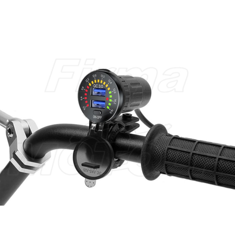 MOTOCYKLOWE GNIAZDO 2X USB QC 3.0 36W + WOLTOMIERZ NA KIEROWNICĘ