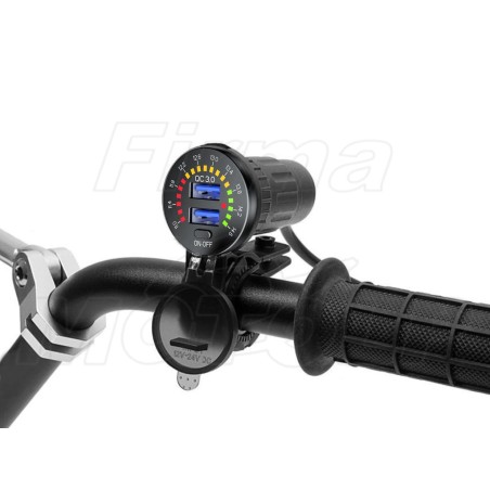 MOTOCYKLOWE GNIAZDO 2X USB QC 3.0 36W + WOLTOMIERZ NA KIEROWNICĘ