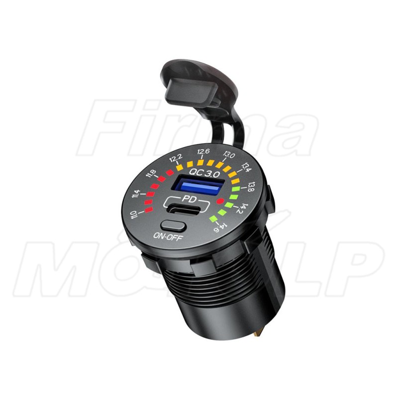 MOTOCYKLOWE GNIAZDO USB Typ-C + QC 3.0 + WOLTOMIERZ