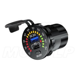 MOTOCYKLOWE GNIAZDO USB Typ-C + QC 3.0 + WOLTOMIERZ NA KIEROWNICĘ