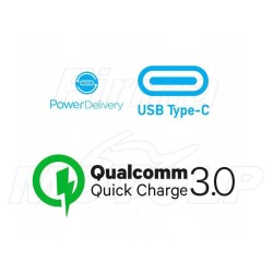 MOTOCYKLOWE GNIAZDO 2X USB QC 3.0 + USB Typ-C (PD) + WOLTOMIERZ NA KIEROWNICĘ