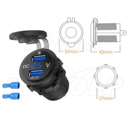 MOTOCYKLOWE GNIAZDO 2X USB QC 3.0 + WOLTOMIERZ