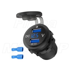 MOTOCYKLOWE GNIAZDO 2X USB QC 3.0 + WOLTOMIERZ NA KIEROWNICĘ