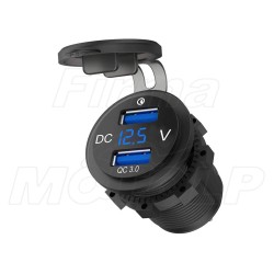 MOTOCYKLOWE GNIAZDO 2X USB QC 3.0 + WOLTOMIERZ NA KIEROWNICĘ