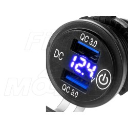 MOTOCYKLOWE GNIAZDO 2X USB QC 3.0 + WOLTOMIERZ NA KIEROWNICĘ